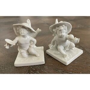 Set of 2 Antique ‎ Vintage Capodimonte White Porcelain Figurine Boys Children